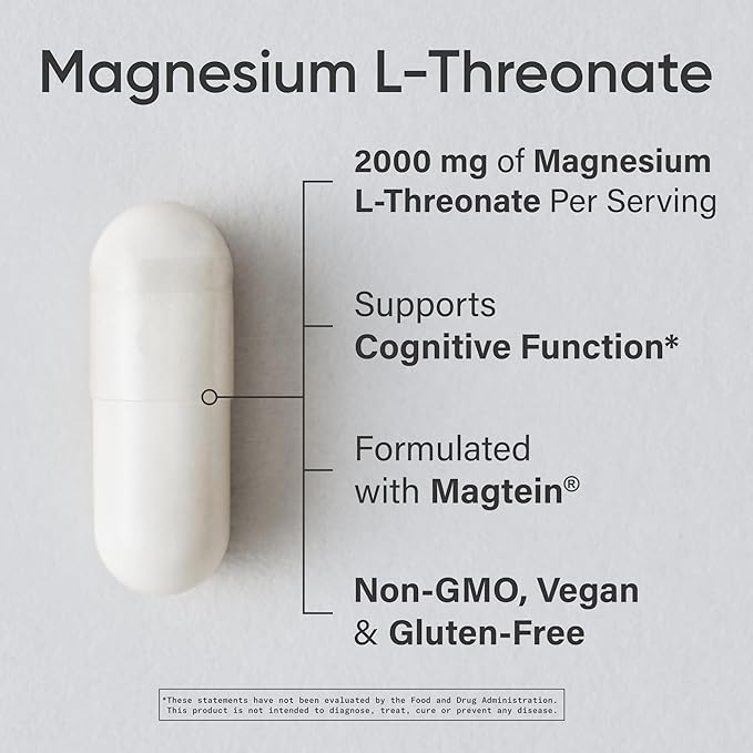 Sports Research® Magnesium L-Threonate Capsules 2000mg - High-Absorption Magtein® for Enhanced Brain Health, Memory, Focus & Restful Sleep Support - Vegan · Non-GMO · Gluten Free - 180 Count