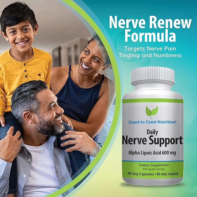 Nerve Support - Advanced Nerve Relief with Alpha Lipoic Acid 600 mg - Nerve Vitamins for Ease of Hands, Legs, and Foot Aches - 60 Capsules/NEW - 60 Day Supply