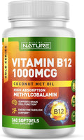 Built by Nature Vitamin B12 1000 mcg Methylcobalamin - Extra Strength Fast Dissolve Soft Gels for Energy Metabolism & Nervous System Health - Non GMO -1 Year Supply - 360 Softgels