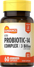 Sundance Probiotic-14 Complex | 3 Billion Active Cultures | 60 Capsules | Non-GMO and Gluten Free Supplement