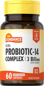 Sundance Probiotic-14 Complex | 3 Billion Active Cultures | 60 Capsules | Non-GMO and Gluten Free Supplement