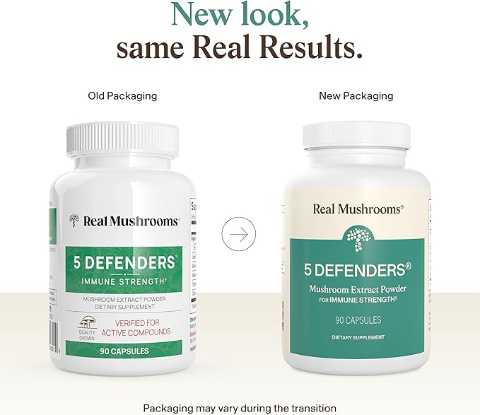 Real Mushrooms 5 Defenders - Adaptogenic Mushrooms Complex with Chaga, Reishi, Turkey Tail, Maitake & Shiitake for Wellness Support - Mushroom Beta Glucan Capsules - 90 Count (Pack of 2)