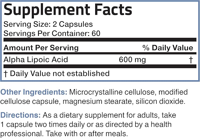 Bronson Alpha Lipoic Acid 600mg Free Radical Scavenger Supports Antioxidant Health - Non-GMO, 120 Vegetarian Capsules (60 Servings)