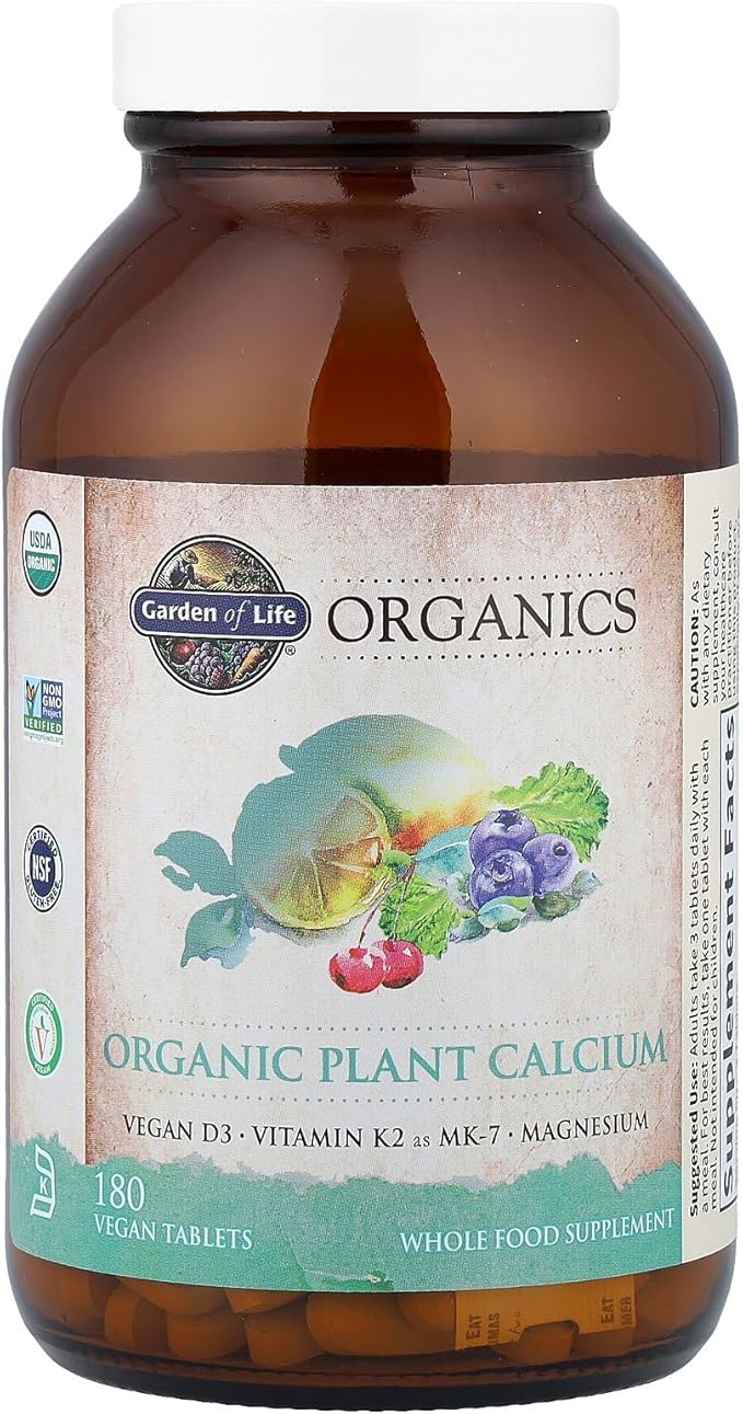 Garden of Life Calcium Supplement with Magnesium & Organic Vitamin D3 K2, Made from Whole Foods, Gluten-Free, 180 Count