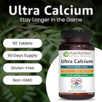 Pure Nutrition Ultra Calcium 1000mg with VIT D3 + K | 90 Tab | Calcium Supplement with Calcium Citrate Malate, VIT D3, K, Moringa Oleifera, Magnesium and Zinc.