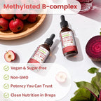 Methylated B Complex - 5000 mcg Methylcobalamin B12 & 5-MTHF Folate 1000 mcg - Vitamin B Complex Liquid Drops with B3, B6, Beetroot, Hawthorn - Energy, Focus, Heart & Brain, Sugar-Free, 2 Fl Oz