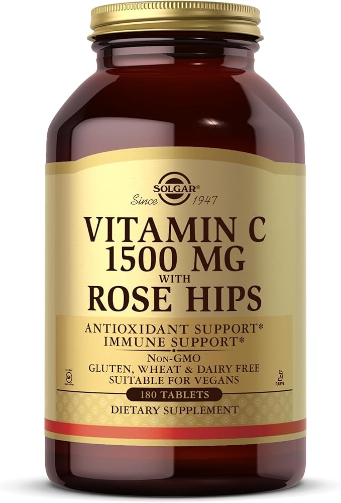 Solgar Vitamin C 1500 mg with Rose HIPS, 180 Tablets - Antioxidant & Immune Support - Overall Health - Supports Healthy Skin & Joints - Non GMO, Vegan, Gluten Free, Dairy Free, Kosher - 180 Servings