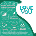 Love You 18 Enzyme Complex – Broad Spectrum Digestive Support with Amylase, Bromelain and Papain – Promotes Nutrient Absorption and Healthy Digestion, 60 Veggie Capsules