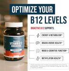 BioActive Vitamin B12 - 5000 mcg, Contains 3 BioActive Forms B12 Plus Methylfolate Cofactor - Methyl B12, Adenosyl B12 & Hydroxy B12 | Supports Energy, Metabolism & Mood | Vegan, Non-GMO (60 Servings)