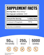 BulkSupplements.com Pyridoxal 5 Phosphate Powder - P-5-P Vitamin B6 Supplement, P-5-P 50mg - P5P Supplement, Gluten Free, 50mg of per Serving, 250g (8.8 oz) (Pack of 1)