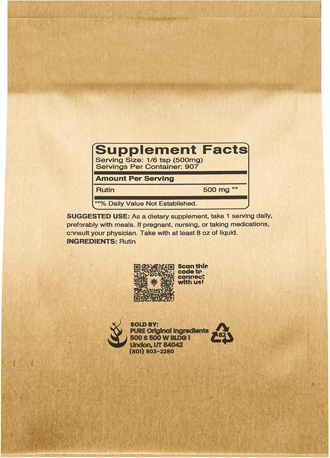PURE ORIGINAL INGREDIENTS Rutin Powder, Always Pure, No Additives Or Fillers, Lab Verified (16 Ounce)