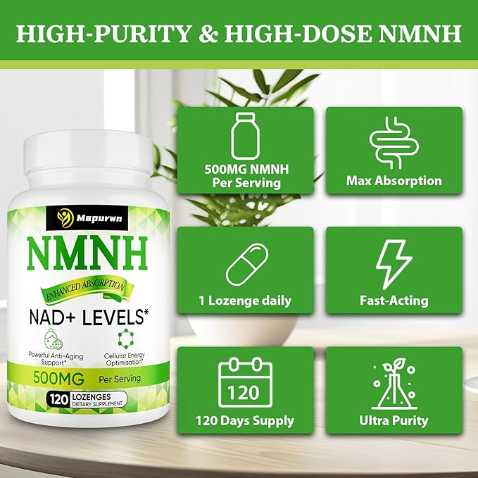 NMNH (Dihydronicotinamide Mononucleotide), NMN Supplement, 500mg per Serving NAD Supplement to Boost NAD+ Levels As We Age for Women & Men, Anti-Aging, Energy, Focus, 120 Count