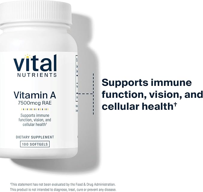 Vital Nutrients Vitamin A 7500mcg RAE - Vitamin A Supplement for Immune Function, Vision, Skin, and Cellular Health - Gluten, Dairy, Soy Free - Non-GMO - 100 Capsules