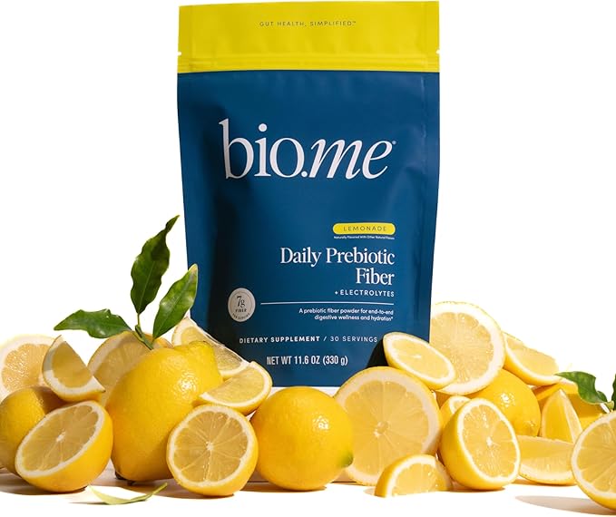 Bio.me Daily Prebiotic Fiber Lemonade with Electrolytes - 7g Per Serving - Soluble Fiber Supplement Powder for Women & Men - Digestive Health, Gut Health & Hydration - Sugar Free - 30 Servings