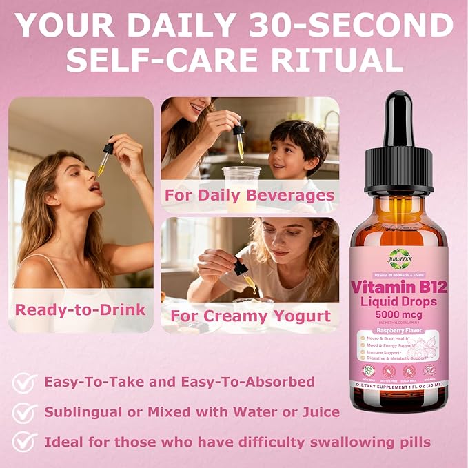 Liquid Vitamin B12 Drops 5000 mcg - Extra Strength B12 Methylcobalamin with B1 B6 B3 Folate Niacin - Fast Absorption Sublingual B-12 Drops for Energy Metabolism & Brain Function, Vegan B Complex