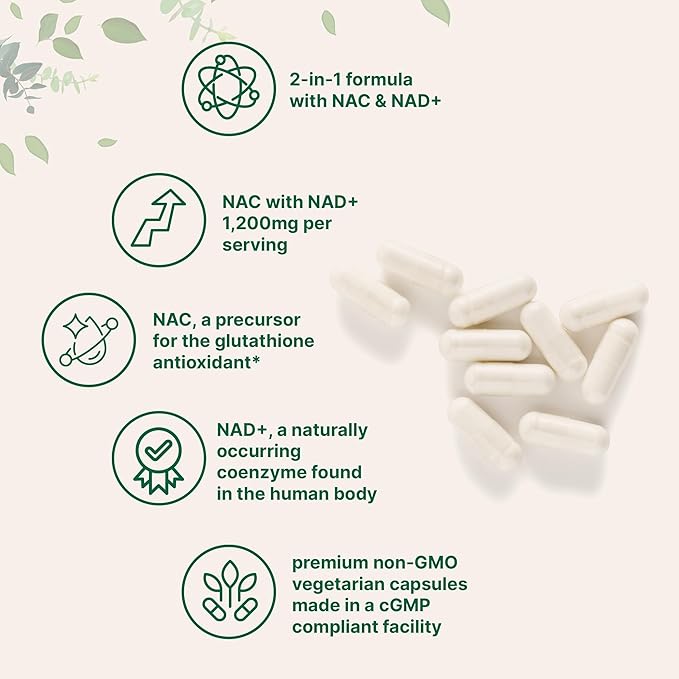 Micro Ingredients NAC with NAD+, 240 Vegetarian Capsules | 1,200 mg Per Serving | 2-in-1 N-Acetyl-L-Cysteine with Nicotinamide Adenine Dinucleotide | Non-GMO, cGMP Manufactured