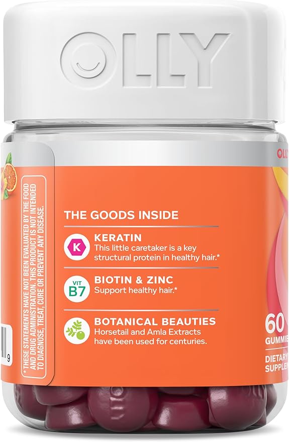 OLLY Heavenly Hair Gummy, Supports Healthy Hair, Keratin, Biotin, AMLA, Chewable Supplement, 30 Day Supply - 60 Count (Pack of 12)