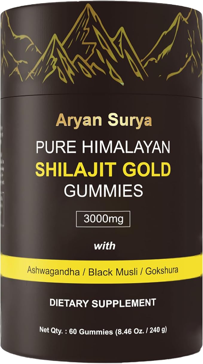 Natural Himalayan Shilajit Gold Gummies – 3000mg Shilajit with KSM-66 Ashwagandha, Gokshura & Black Musli, No Added Sugar Energy & Stamina Support Supplement for Men & Women – 60 Gummies