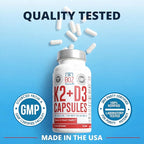 Dr. Boz - K2+D3 Capsules, 66 Servings - Vitamin D3 K2 Supplement with BioPerine - Bone & Heart Health - Enhanced Absorption - Quality Tested - Made in The USA - 5000iu (D3) - 400iu (K2) - Self Care