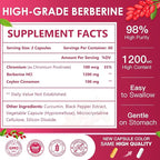 NATURE TARGET Berberine HCl 1200mg, Berberine Supplement with Ceylon Cinnamon, Chromium - Supports Immune, Gastrointestinal & Digestive Health, Non-GMO, 120 Capsules