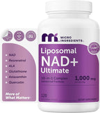 Micro Ingredients Liposomal NAD+ Ultimate Complex 1,000mg | 120 Veggie Capsules | NMN Pathway Formula | 10-in-1 with Resveratrol, Glutathione, & Astaxanthin | NAD Supplement for Women & Men