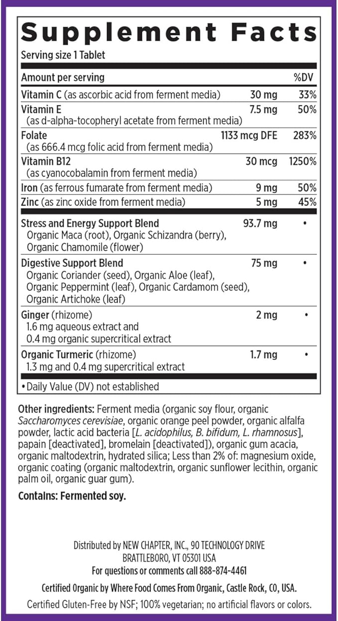 New Chapter Iron Supplement, Whole-Food Fermented Iron Complex Made with Organic Vegetables & Herbs + One Daily Non-Constipating Dose- 60ct, 2 Month Supply