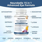 Neurobella Eye Formula, Neurobella 15 in 1 Advanced Eye Formula with All 3 Carotenoids, Lutein & Zeaxanthin, Saffron & Bilberry Extract