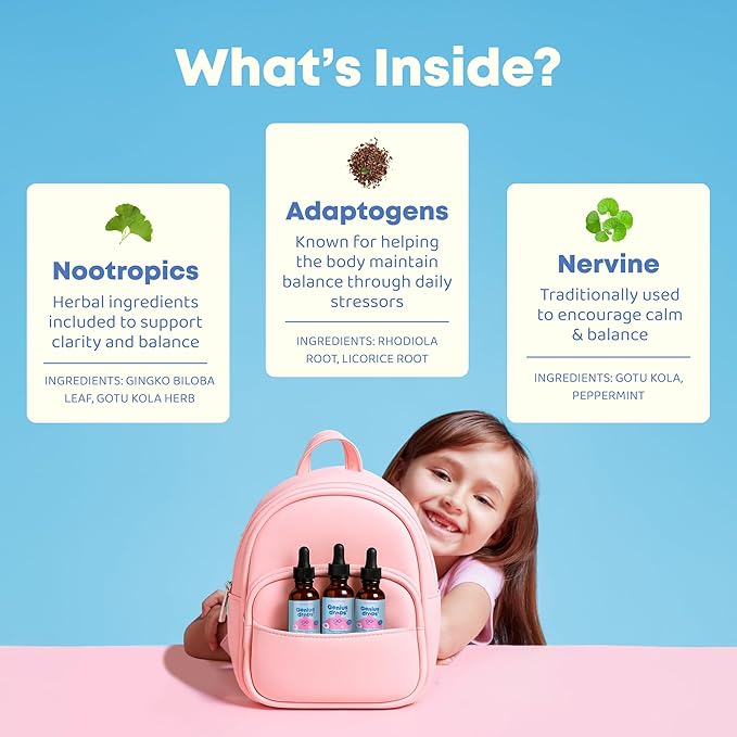 JoySpring Genius Drops Smartberry Vanilla | Herbal Focus Support for Kids with Ginkgo Biloba, Licorice Root, Gotu Kola Extract, Peppermint Leaf | Liquid Formula|1fl oz (30 Servings)