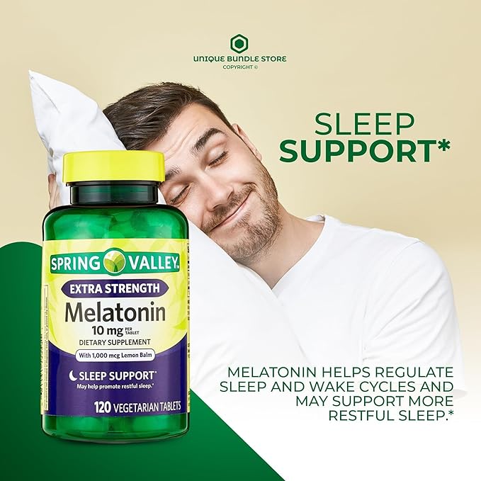 Extra Strength Melatonin 10mg with Lemon Balm – 120 Vegetarian Tablets, High Potency Melatonin Supplement for Adults, Natural Sleep Support (Pack of 2)