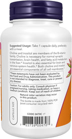 NOW Foods Supplements, Choline & Inositol 500 mg, Healthy Nerve Transmission*, Nervous System Health*, 100 Capsules