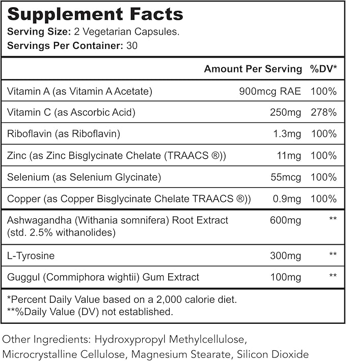 Thyroid Renew Supplement - Thyroid Support for Women with Zinc, Selenium, Copper, Ashwagandha & L-Tyrosine - 180 Capsules