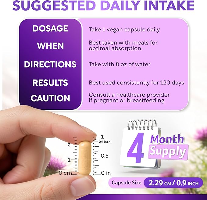 Milk Thistle Capsules 120 Counts, Premium Herbal Liver Support Formula, Non-GMO and Third-Party Tested, Supports Natural Detox, Cleanse & Repair