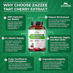 Zazzee Tart Cherry 10:1 Extract, 200 Vegan Capsules, 6+ Month Supply, Montmorency Cherry, Certified Kosher, Joint & Uric Acid Support, Antioxidant Support Formula, Non-GMO, Made in the USA