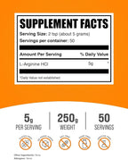 BulkSupplements.com L-Arginine HCl Powder - Nitric Oxide Supplement, Arginine Powder - Unflavored & Gluten Free, 5g per Serving, 250g (8.8 oz) (Pack of 1)