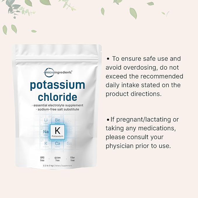 Potassium Chloride Powder, 1 KG (35 Ounce) | Salt Substitute & Essential Hydration Electrolyte Supplement | Supports Mineral Balance, Heart, Joint, and Immune Health | Filler Free, Dissolves Easily