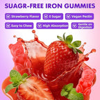 softbear Iron Gummies for Women & Men & Kids, Chewable Iron Supplements with Vitamin C,B3,B5,B6,B12 Supports Immune System, Energy & Vitality, Sugar-Free/Vegan, Strawberry Flavor 120 Count