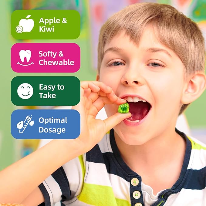 2 Pack Kids Magnesium Gummies - Magnesium Glycinate Gummies for Kids & Adults with L-Theanine, Chamomile, Licorice, Vitamin D, B6 for Sleep, Relaxation, Brain & Muscle - Sugar Free Apple & Kiwi
