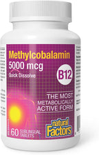 Natural Factors, Vitamin B12 Methylcobalamin 5000 mcg, Chewable Support for Energy and Immune Health, Vegetarian, 60 tablets (60 servings)