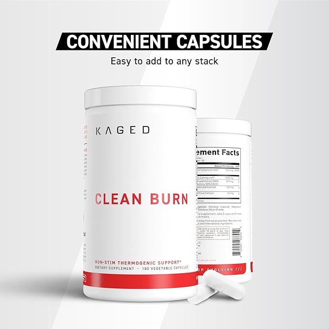 Kaged Clean Burn Capsules | Unflavored | Thermogenic Weight Management | Boost Metabolism | Stimulant & Caffeine Free | Supplements for Men & Women | 90 Servings