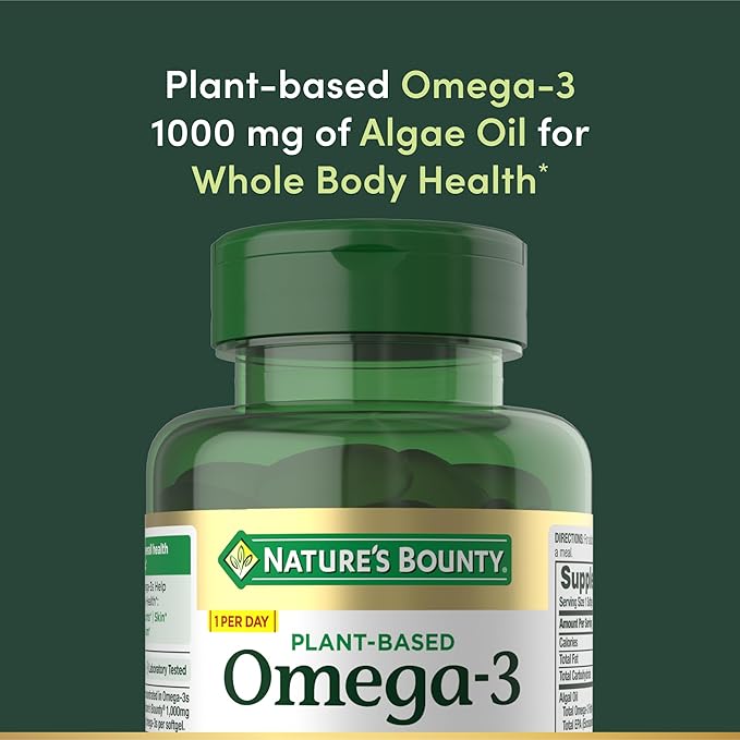 Nature's Bounty Omega 3, Plant-Based Omega 3 Fatty Acid Supplement, 520mg, Supports Whole Body Health Including Heart, Skin, Joint, 30 Vegetarian Softgels, Fish Oil Alternative (Pack of 2)