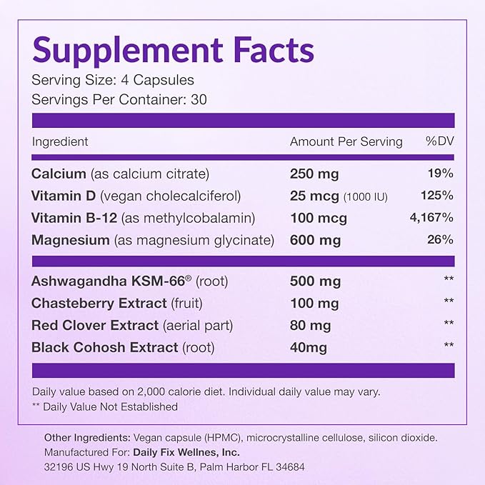 PausalPeace Menopause Relief Supplement for Women- Hot Flashes, Night Sweats, Mood & Sleep Support with 600mg Magnesium Glycinate, KSM-66 Ashwagandha, Black Cohosh-Natural Hormone Balance-120 Capsules