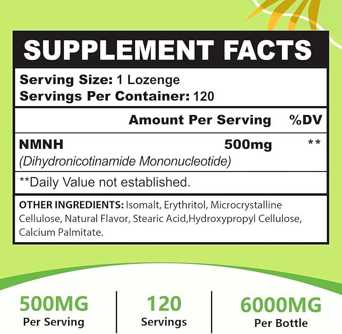 Sublingual NMNH 500mg (480-Day Supply, 500mg per Serving) NMNH(Dihydronicotinamide Mononucleotide)，NAD Supplement for NAD Levels as We Age, for Anti-Aging, Energy, Immunity, Focus - 480 Count