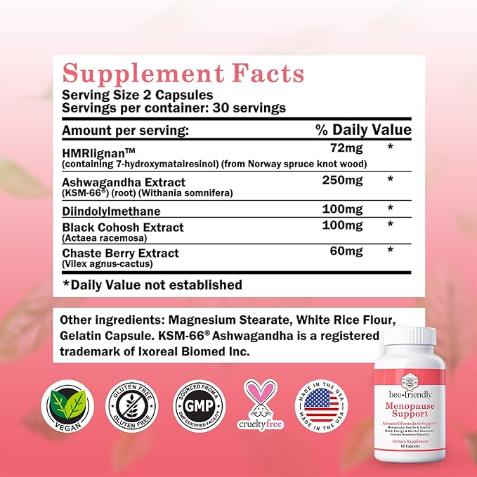 Menopause Supplements for Women, Relief of Hot Flashes, Night Sweats, for Menopausal Health, Comfort, Mood, Energy, Mental Sharpness, Hormonal Balance. DIM, Black Cohosh, Ashwagandha KSM-66 (60 caps)