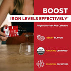 Liquid Iron Supplement | Organic Certified, Berry Flavor - Whole Food Vitamin C Absorption Boost & Blood Building B Vitamins - Methyl B12, L-Methylfolate & B6 - Supports Healthy Iron Levels - 7.6 oz