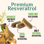 Resveratrol Supplement - 1800mg Per Serving Extra Strength Resveratrol Blend - Antioxidant Blend for Healthy Aging, Heart Health, Cellular Energy & Immune Support - Bottled in USA - 60 Capsules