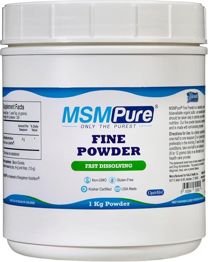 KALA HEALTH MSMPure Fast Dissolving Fine MSM Powder Crystals – US-Made MSM for Joint Health, Skin Appearance, and Hair & Nail Support – 2.2 lb, Organic Sulfur