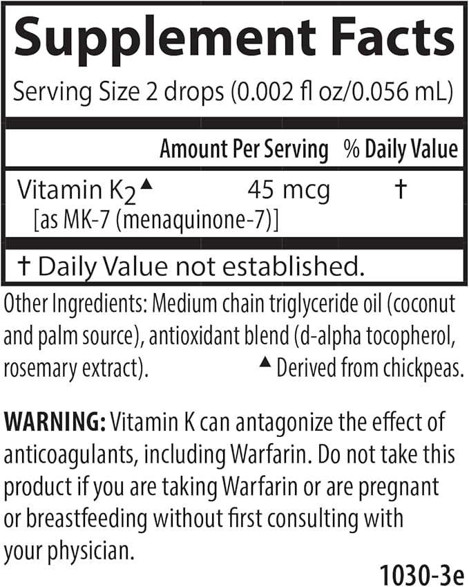Carlson - Super Daily K2, 45 mcg Liquid Vitamin K, Bone Health, K2 Vitamin, Vitamin K Supplement, Vitamin K-2 MK7, Unflavored, 360 Drops (10.16 mL)