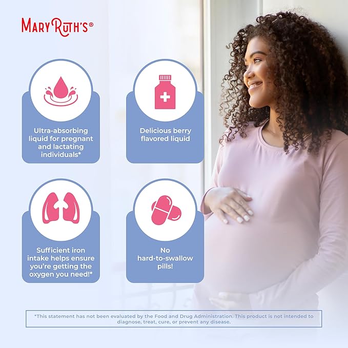 MaryRuth’s Prenatal Postnatal Iron Liquid | Iron Supplement for Prenatal & Postnatal | with Ferrochel | Red Blood Cell Production | Sugar Free | Vegan | Non-GMO | Gluten Free | 15.22 Fl Oz