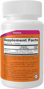 NOW Foods Supplements, Vitamin D-3 10,000 IU, Highest Potency, Structural Support*, 120 Softgels