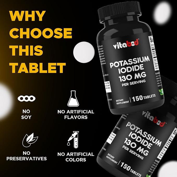 Potassium Iodide Dietary Supplement 130 mg per Serving - 150 Tablets (3 Bottles)